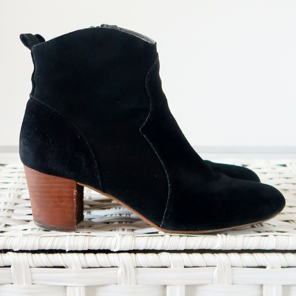 Steve Madden Black Suede Leather Block Heel Ankle Boots Booties 7.5 Casual Fall